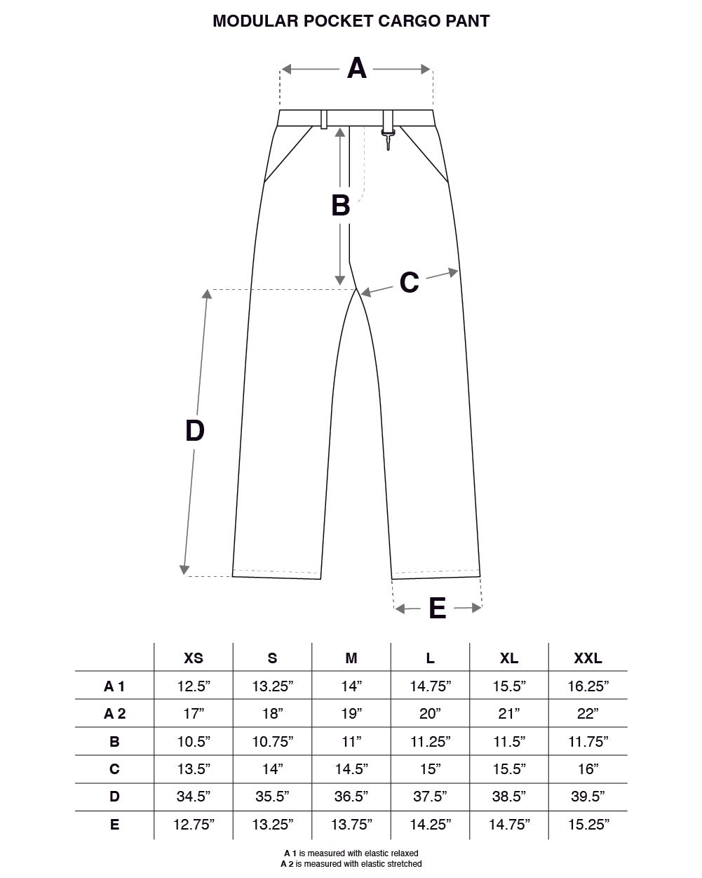 Modular Pocket Cotton Ripstop Cargo Pant in Camo Size Guide