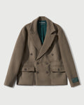 Merino Wool Double Breasted Blazer in Warm Grey