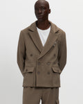Merino Wool Double Breasted Blazer in Warm Grey