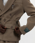 Merino Wool Double Breasted Blazer in Warm Grey