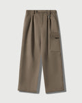 Merino Wool Pleated Cargo Trouser in Warm Grey