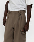 Merino Wool Pleated Cargo Trouser in Warm Grey