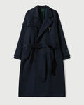 Cotton Twill Double Breasted Trench Coat in Navy