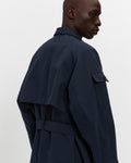 Cotton Twill Double Breasted Trench Coat in Navy
