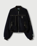 Sherpa Fleece Bomber Jacket in Navy & Black