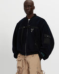 Sherpa Fleece Bomber Jacket in Navy & Black