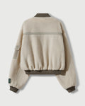 Sherpa Fleece Bomber Jacket in Cream & Khaki