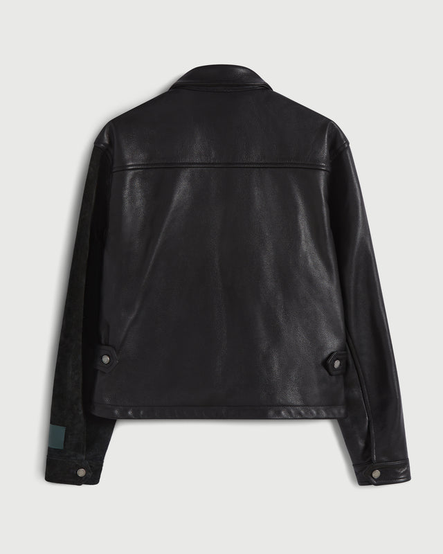 Curved Work Jacket in Black Leather