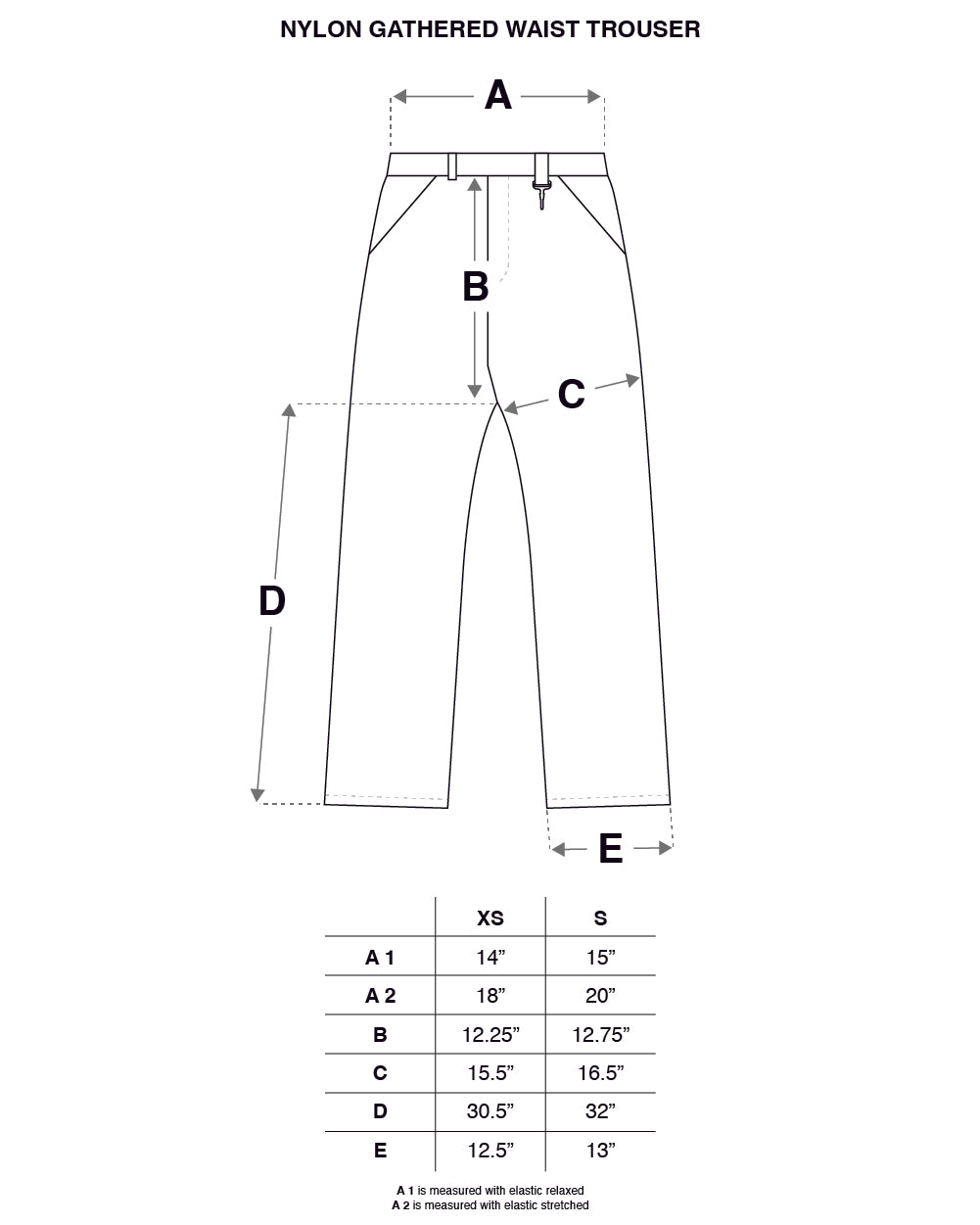 Nylon Gathered Waist Trouser in Stone Size Guide