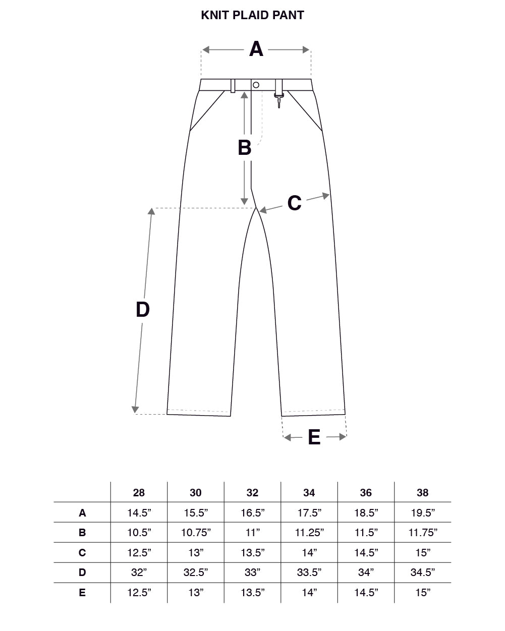 Knit Plaid Wool Front Pocket Pant Size Guide