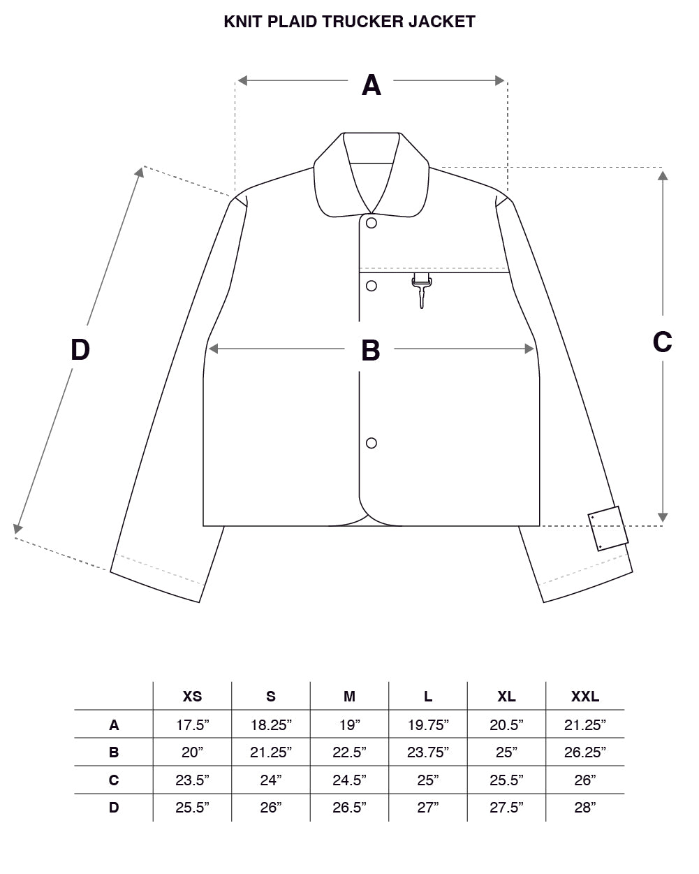 Knit Plaid Wool Trucker Jacket Size Guide