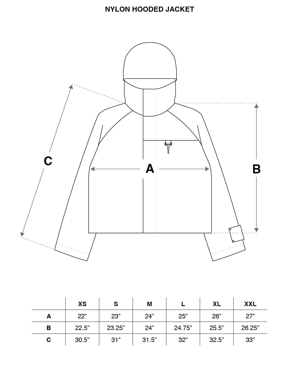 Nylon Hooded Jacket in Stone Size Guide