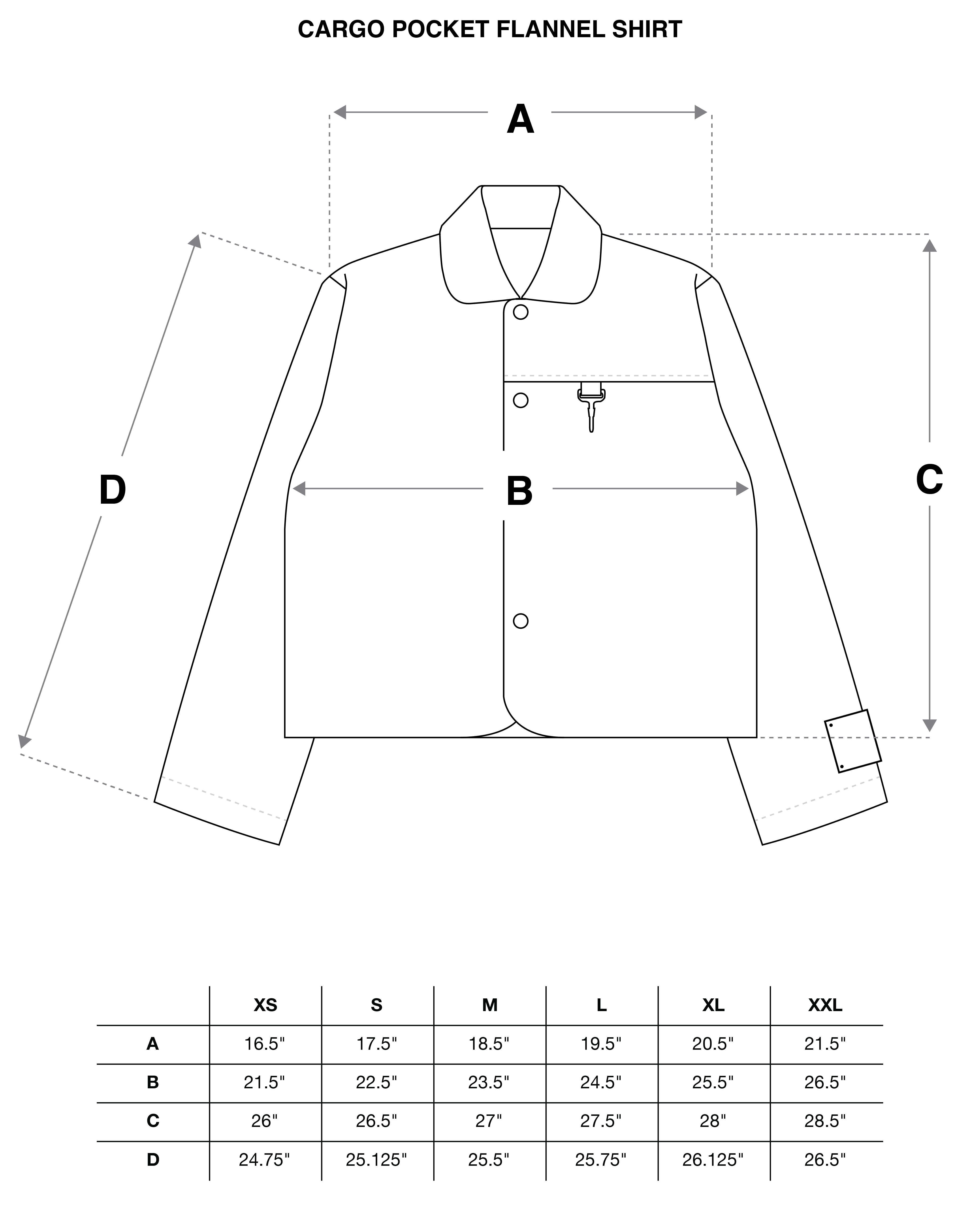 Cargo Pocket Flannel Shirt in Cream Size Guide