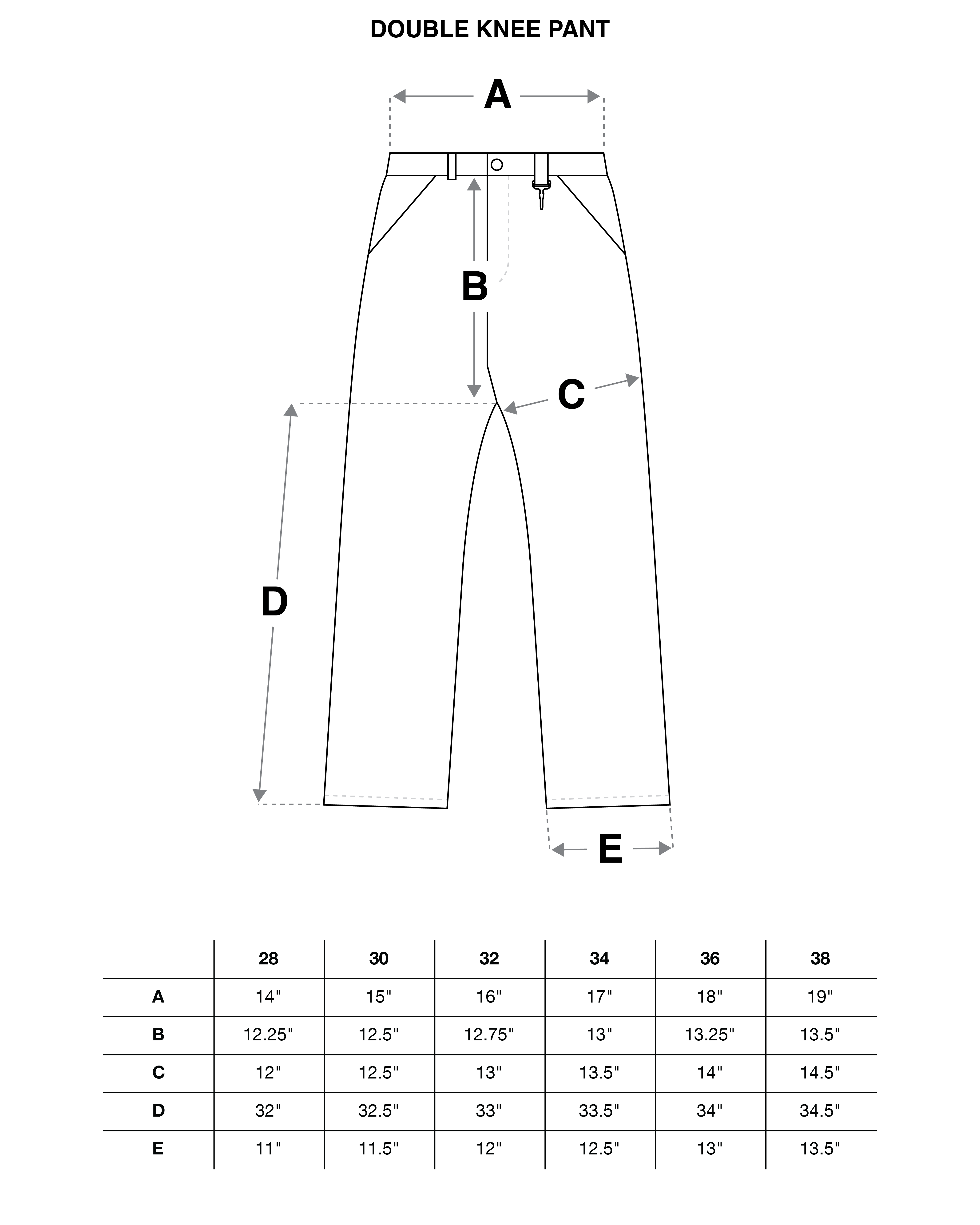 Double Knee Pant in Washed Denim Size Guide