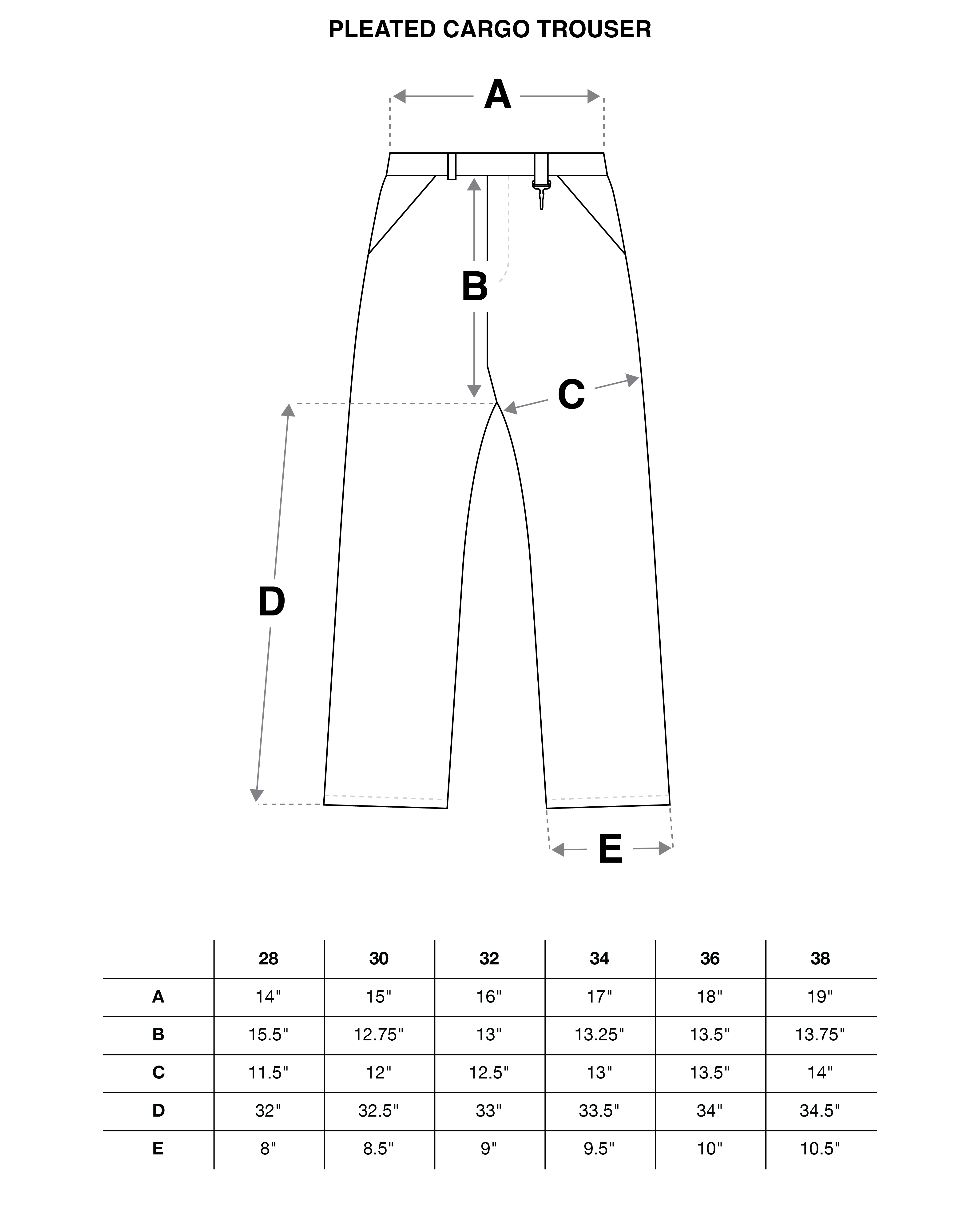 Pleated Cargo Trouser in Forest Green Merino Wool Size Guide