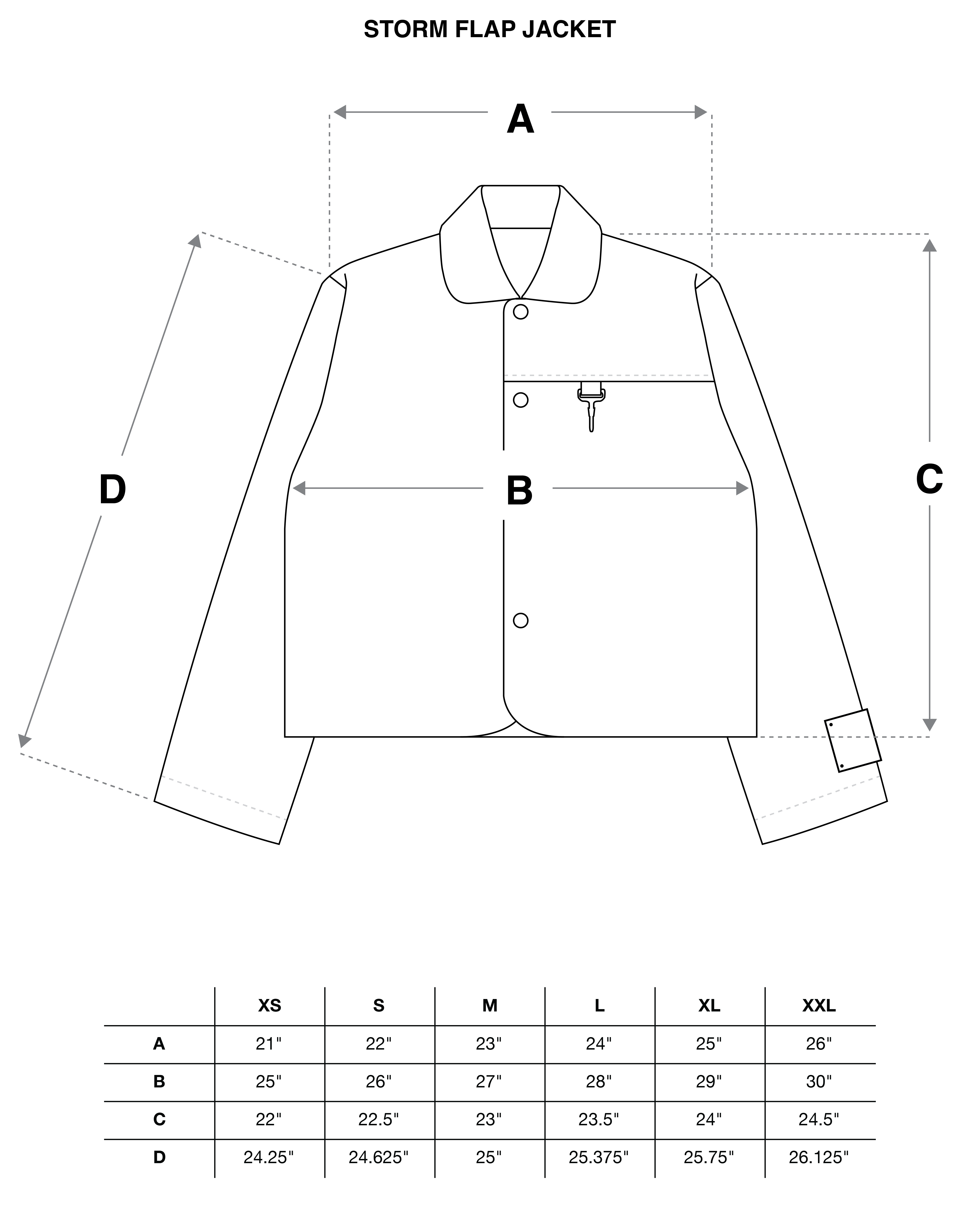 Storm Flap Jacket in Cream Merino Wool Size Guide