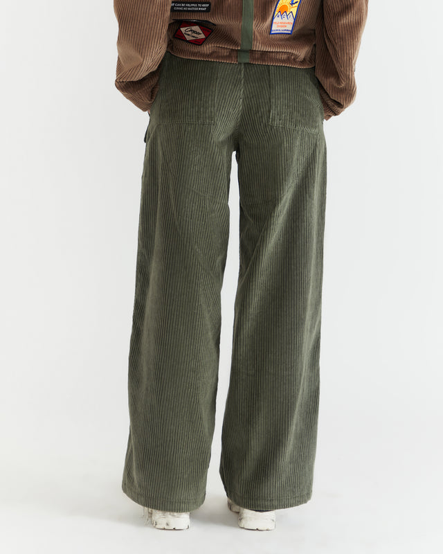 Women - Corduroy Front Pocket Pant - Green - 3