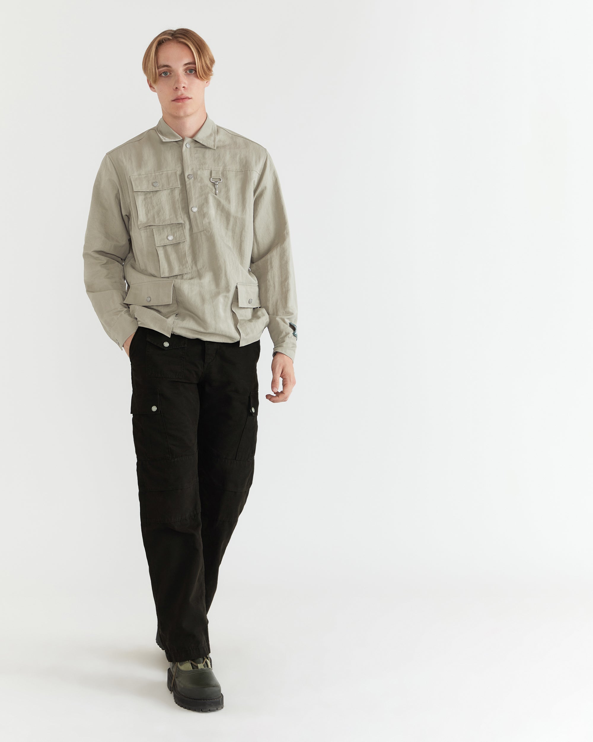 Men - Nylon Cargo Pullover Shirt - Stone - 1