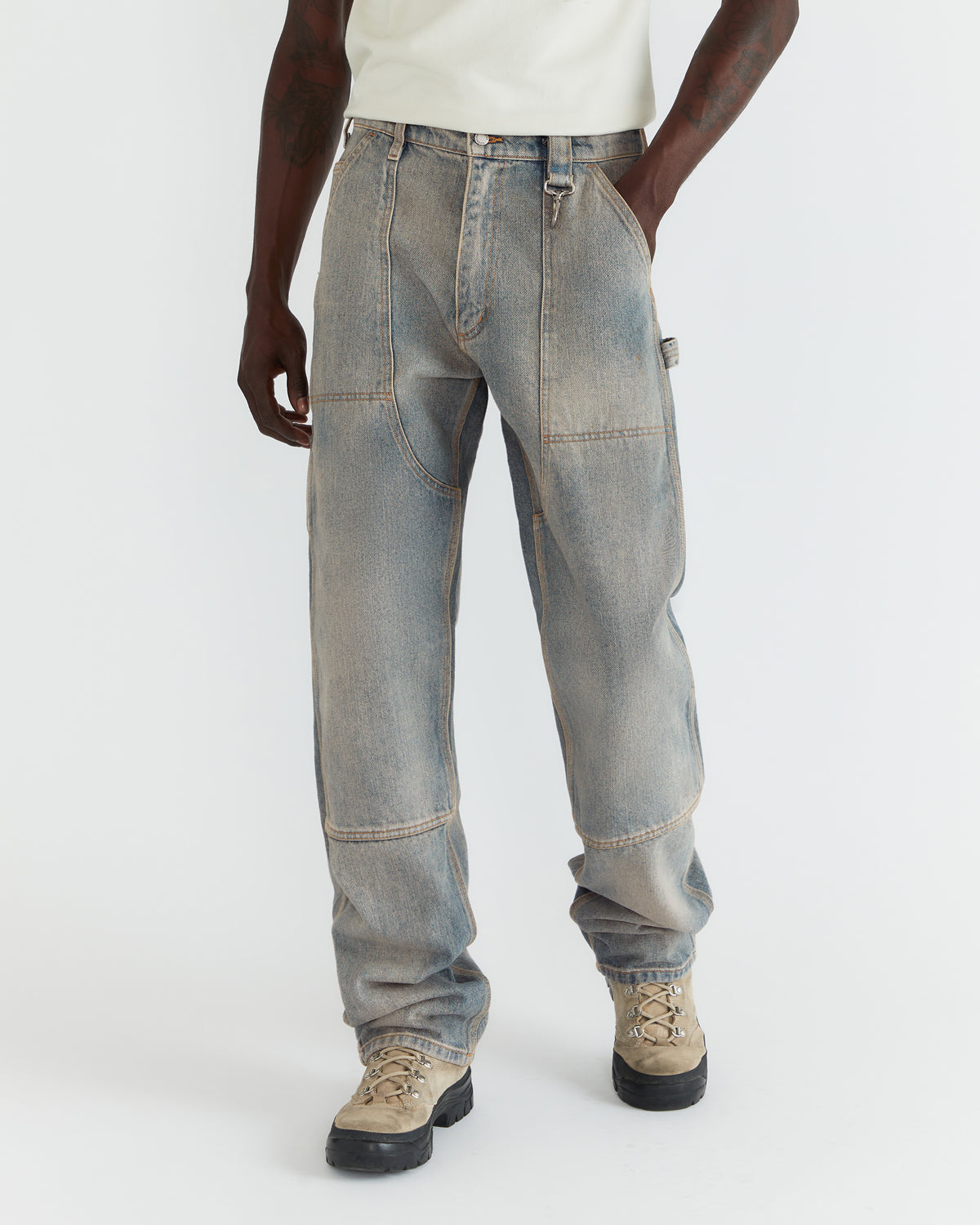 Double Knee Denim Trousers in Light wash, Trousers