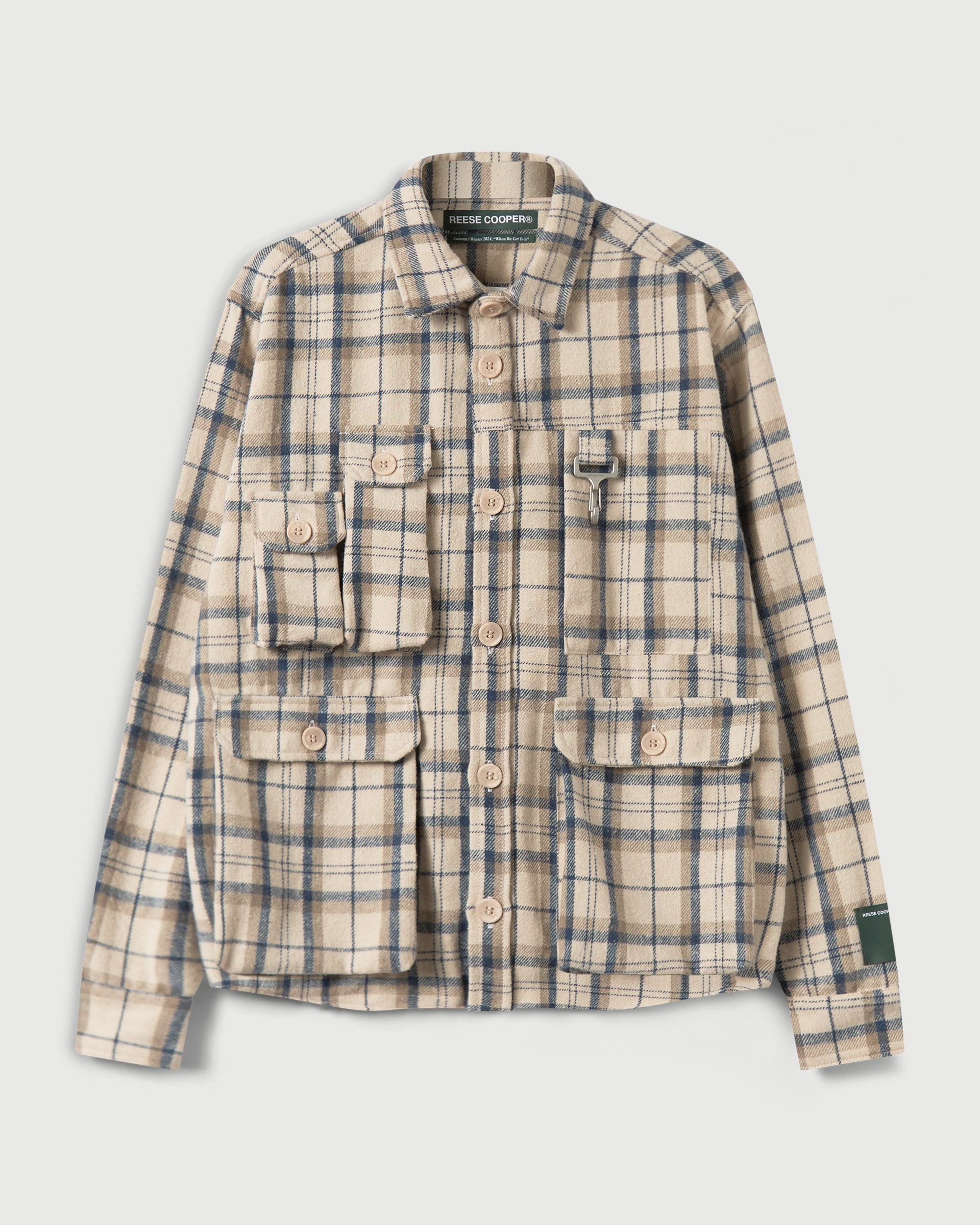 Cargo Pocket Flannel Shirt in Cream