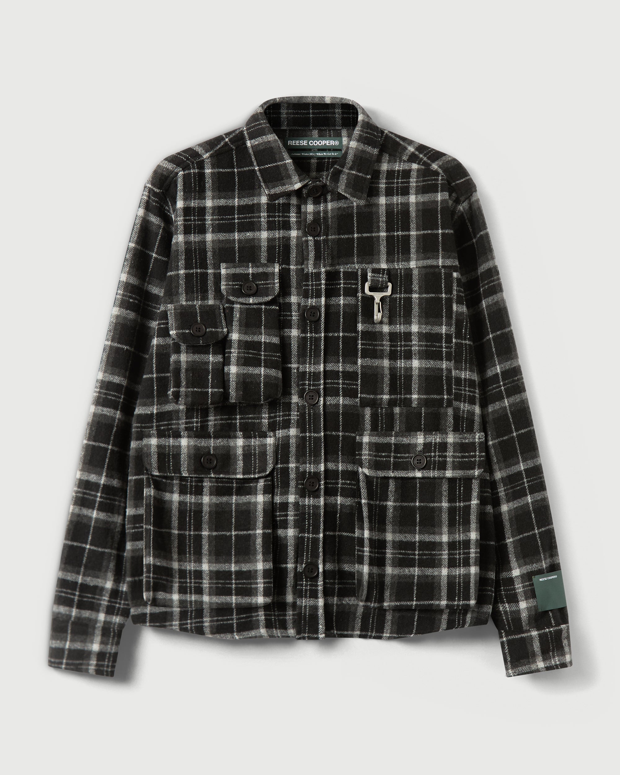 Cargo Pocket Flannel Shirt in Black