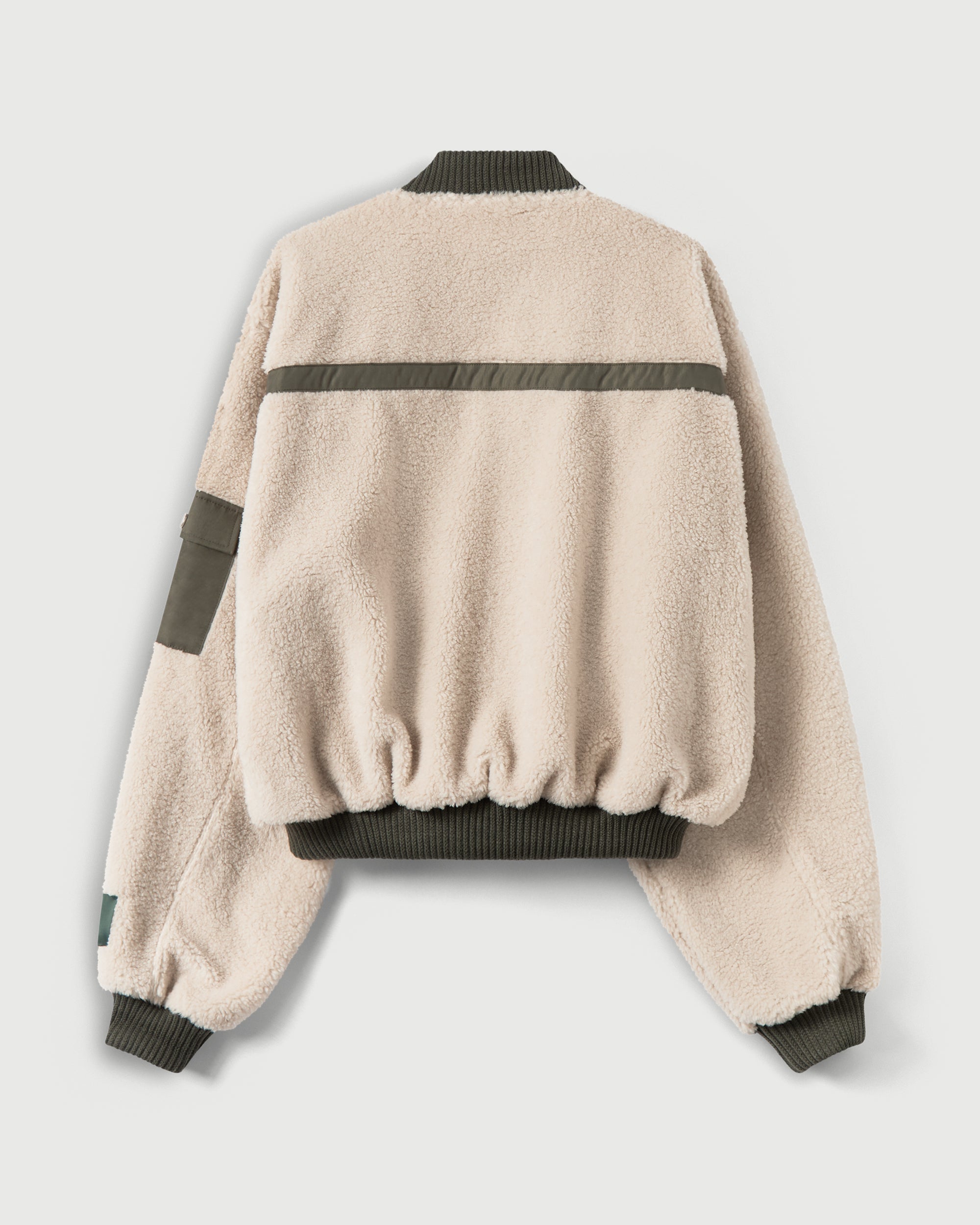 Bomber Jacket in Cream Sherpa Fleece