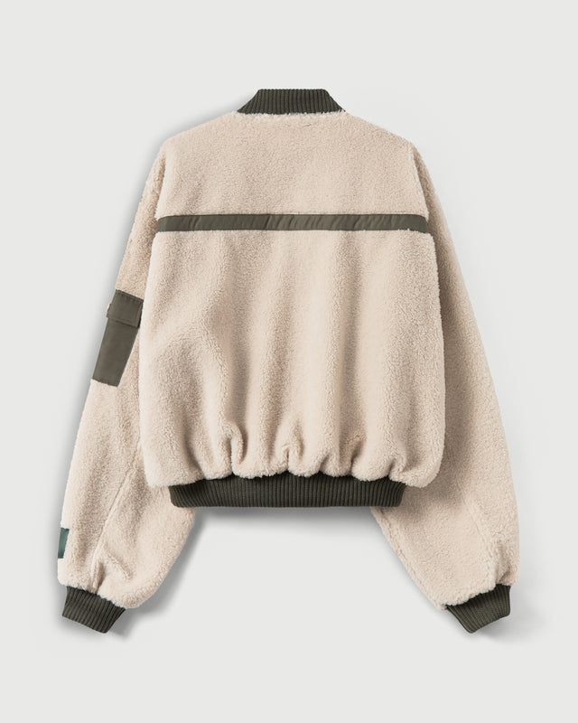 Bomber Jacket in Cream Sherpa Fleece