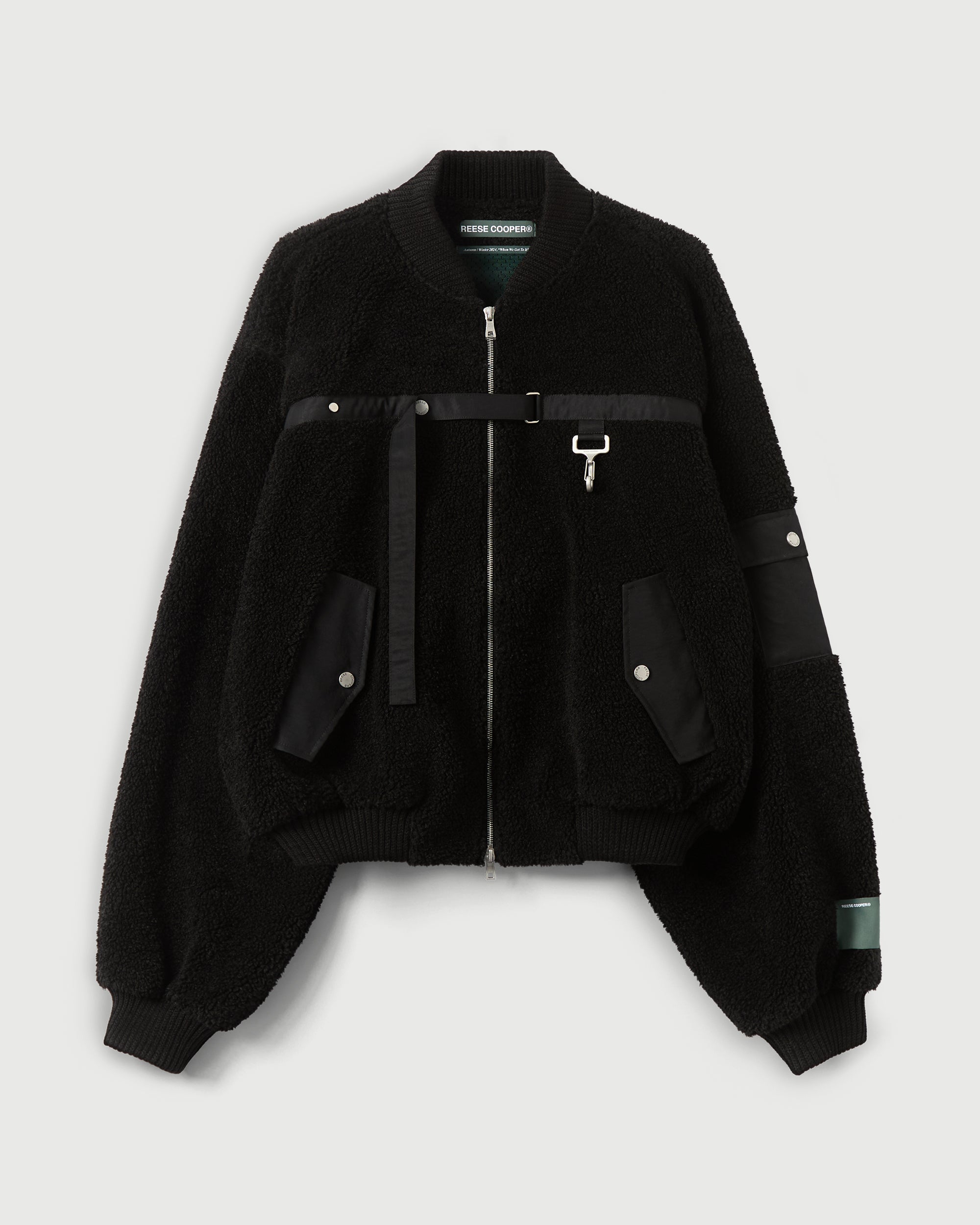 Bomber Jacket in Black Sherpa Fleece