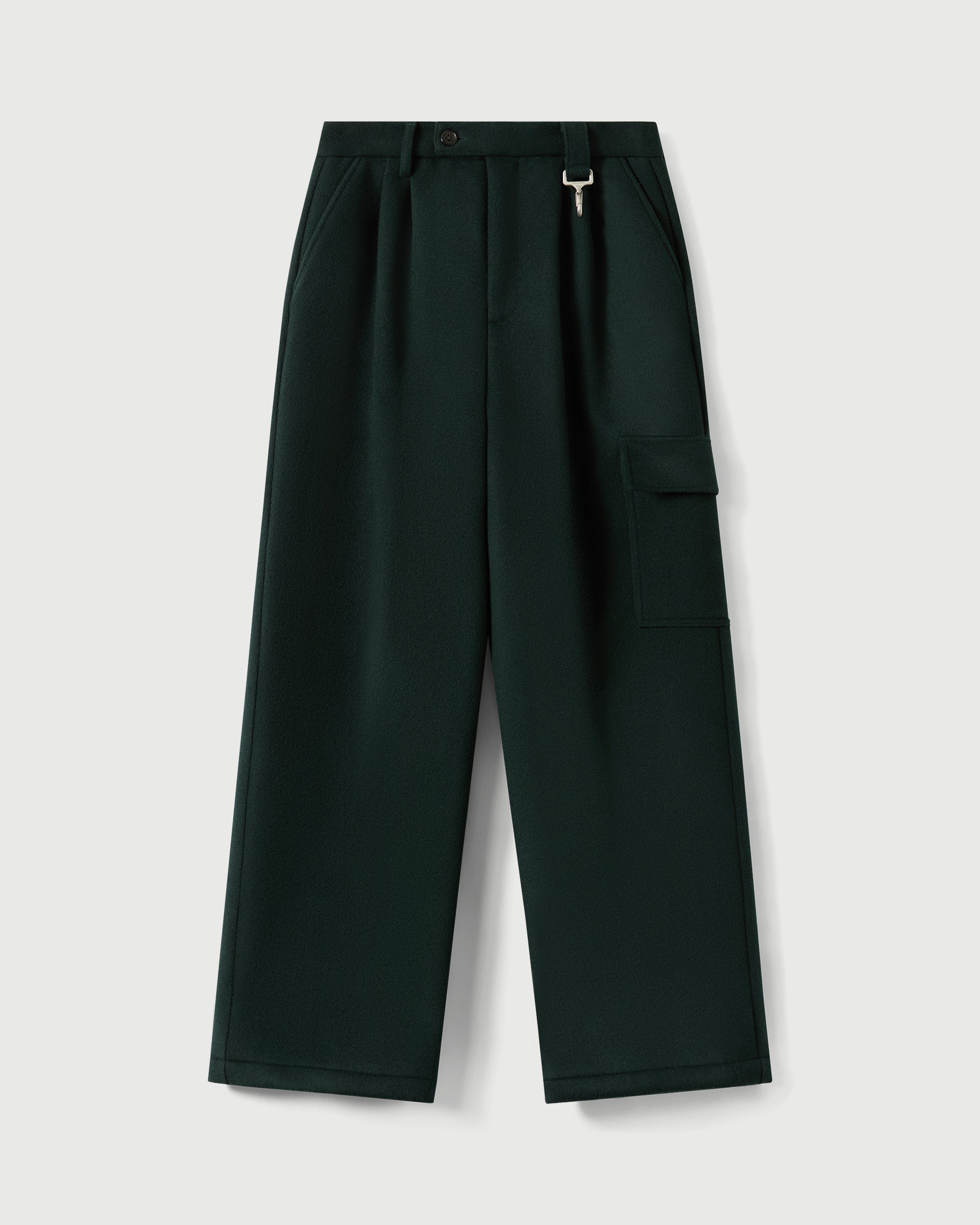 Pleated Cargo Trouser in Forest Green Merino Wool