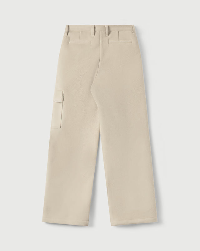 Pleated Cargo Trouser in Cream Merino Wool