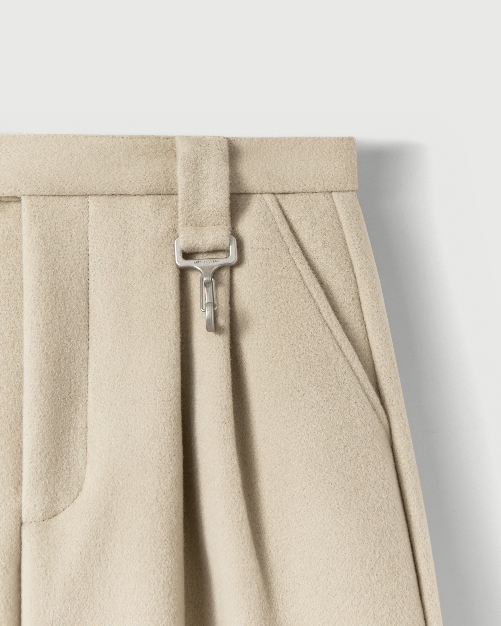 Pleated Cargo Trouser in Cream Merino Wool