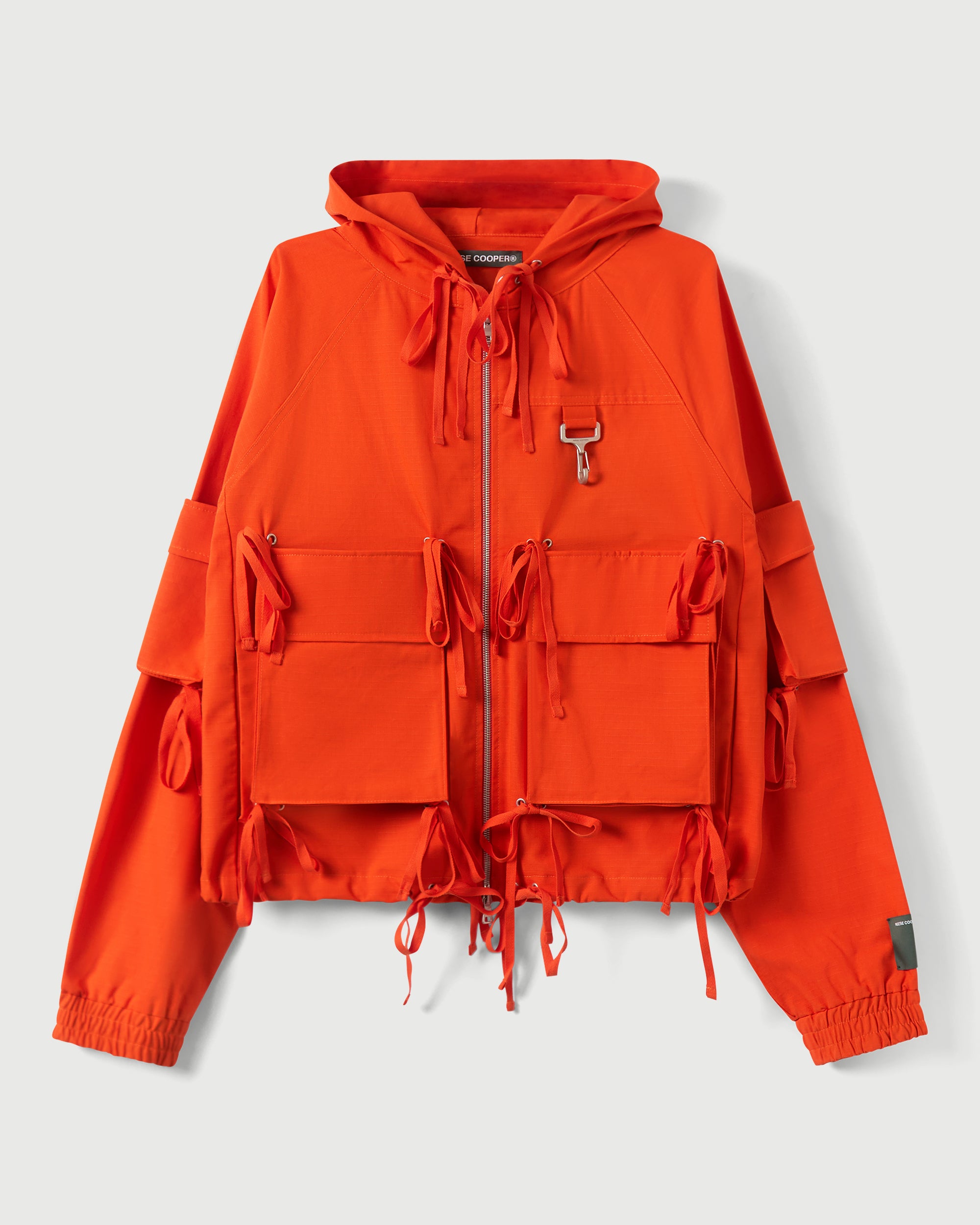 Modular Pocket Hooded Jacket in Orange Cotton Ripstop