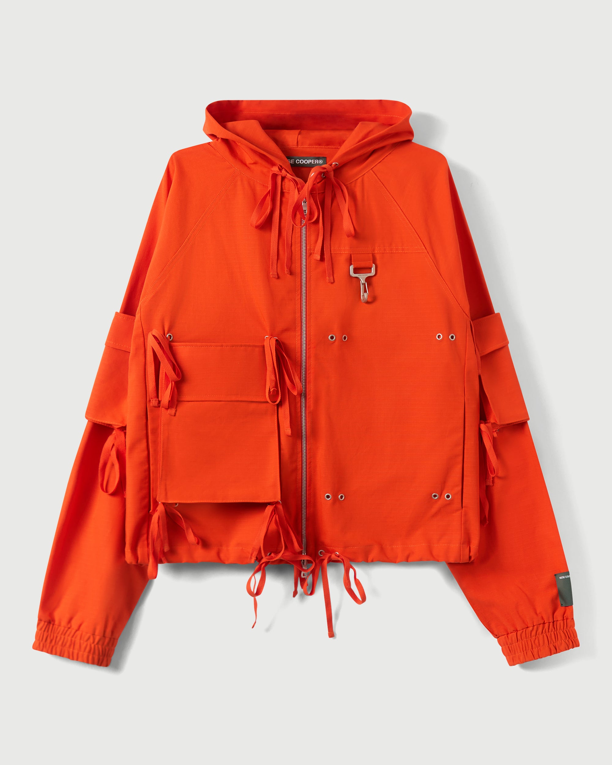 Modular Pocket Hooded Jacket in Orange Cotton Ripstop