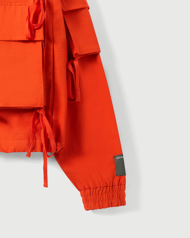 Modular Pocket Hooded Jacket in Orange Cotton Ripstop