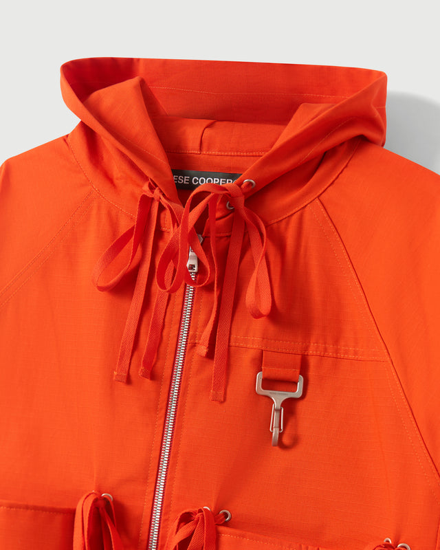 Modular Pocket Hooded Jacket in Orange Cotton Ripstop