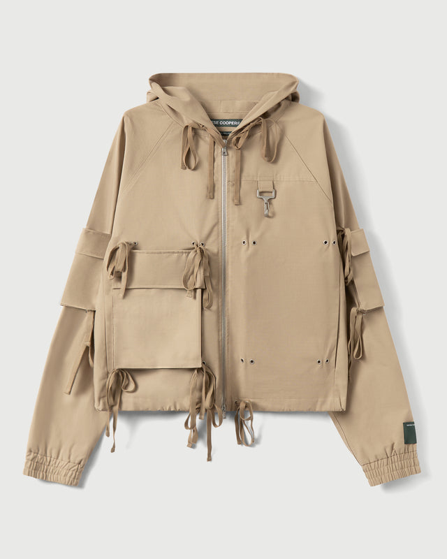 Modular Pocket Hooded Jacket in Khaki Cotton Ripstop