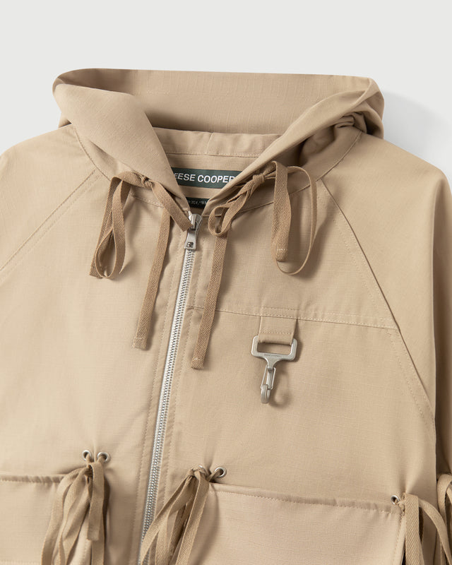 Modular Pocket Hooded Jacket in Khaki Cotton Ripstop