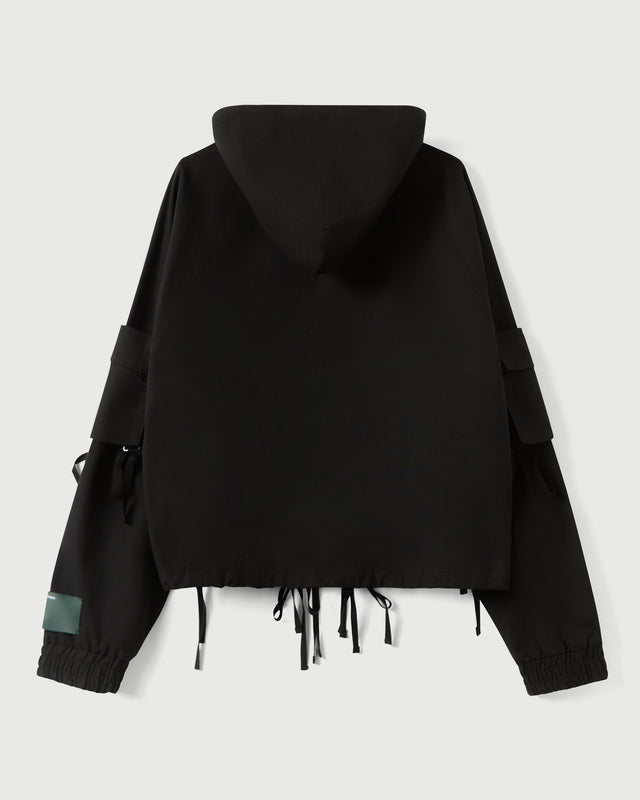 Modular Pocket Hooded Jacket in Black Cotton Ripstop