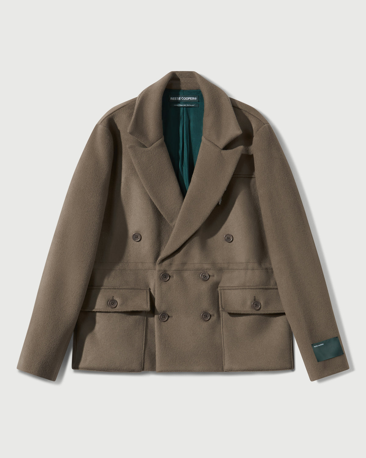 Merino Wool Double Breasted Blazer in Warm Grey