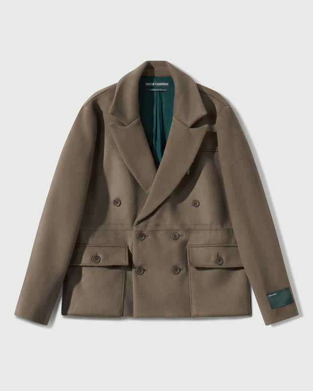 Merino Wool Double Breasted Blazer in Warm Grey