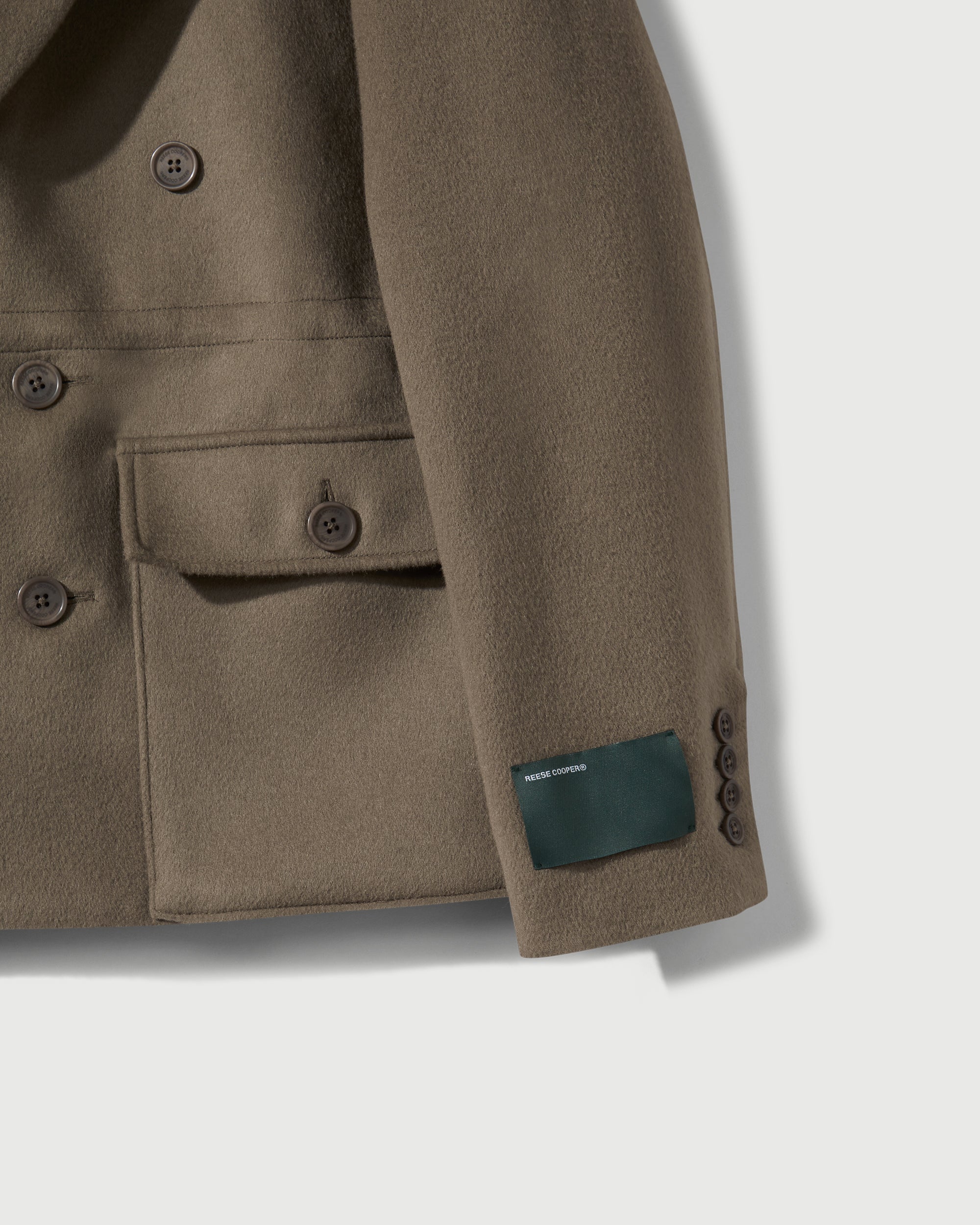 Merino Wool Double Breasted Blazer in Warm Grey