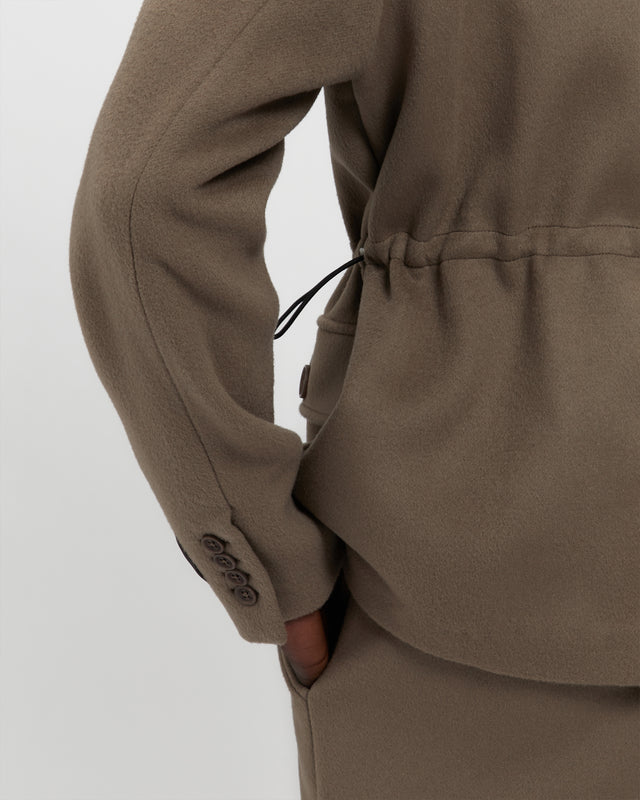 Merino Wool Double Breasted Blazer in Warm Grey