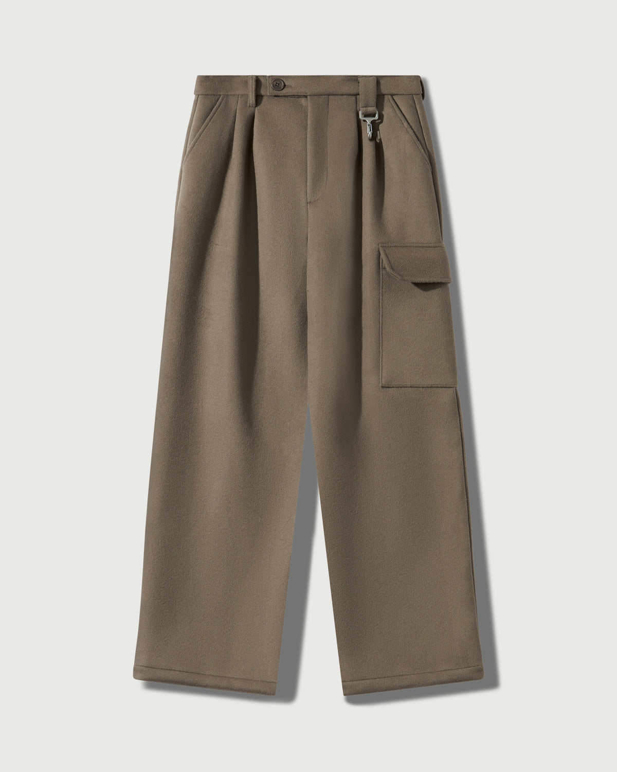 Merino Wool Pleated Cargo Trouser in Warm Grey
