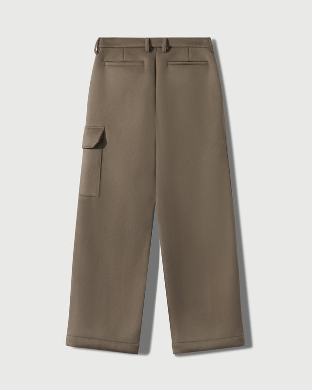 Merino Wool Pleated Cargo Trouser in Warm Grey