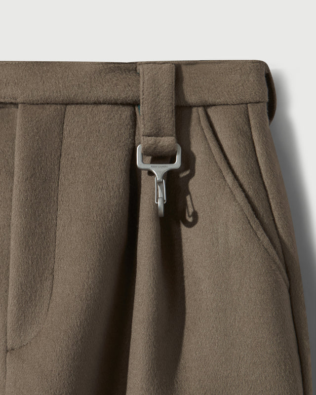 Merino Wool Pleated Cargo Trouser in Warm Grey