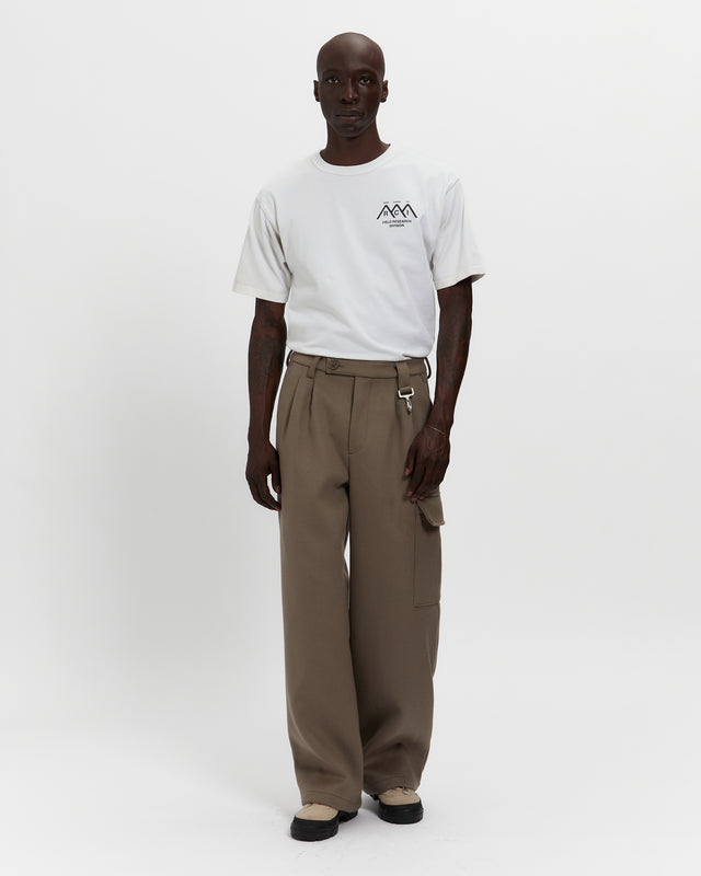 Merino Wool Pleated Cargo Trouser in Warm Grey