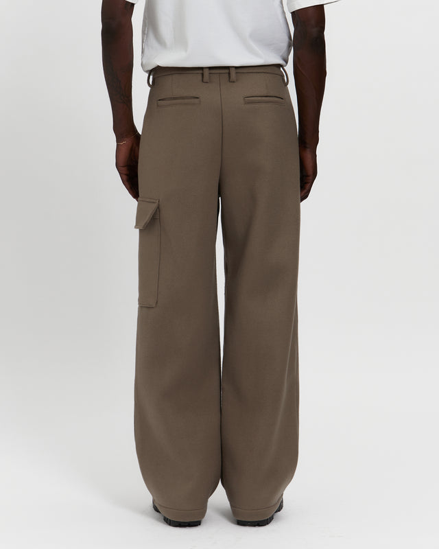 Merino Wool Pleated Cargo Trouser in Warm Grey