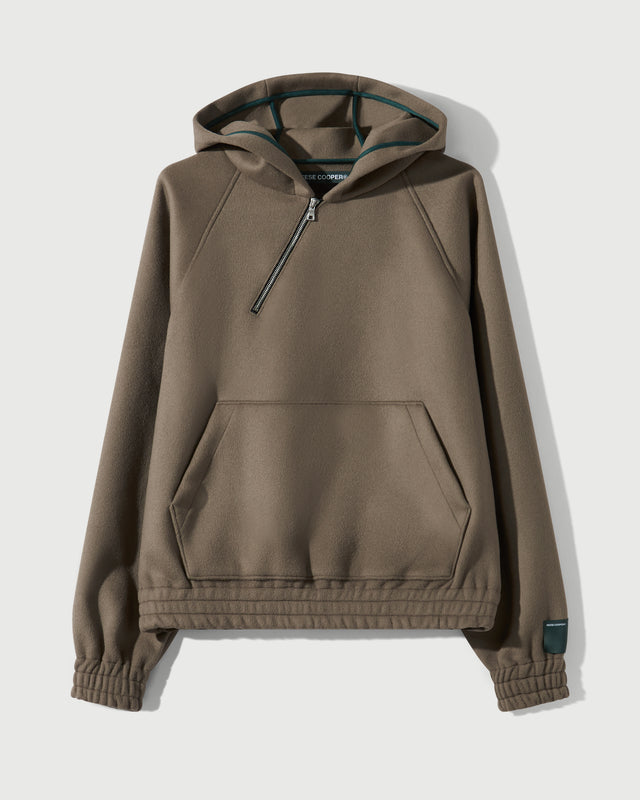 Merino Wool Quarter Zip Hoodie in Warm Grey