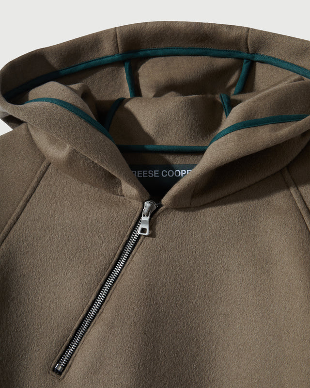 Merino Wool Quarter Zip Hoodie in Warm Grey
