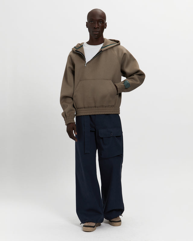 Merino Wool Quarter Zip Hoodie in Warm Grey
